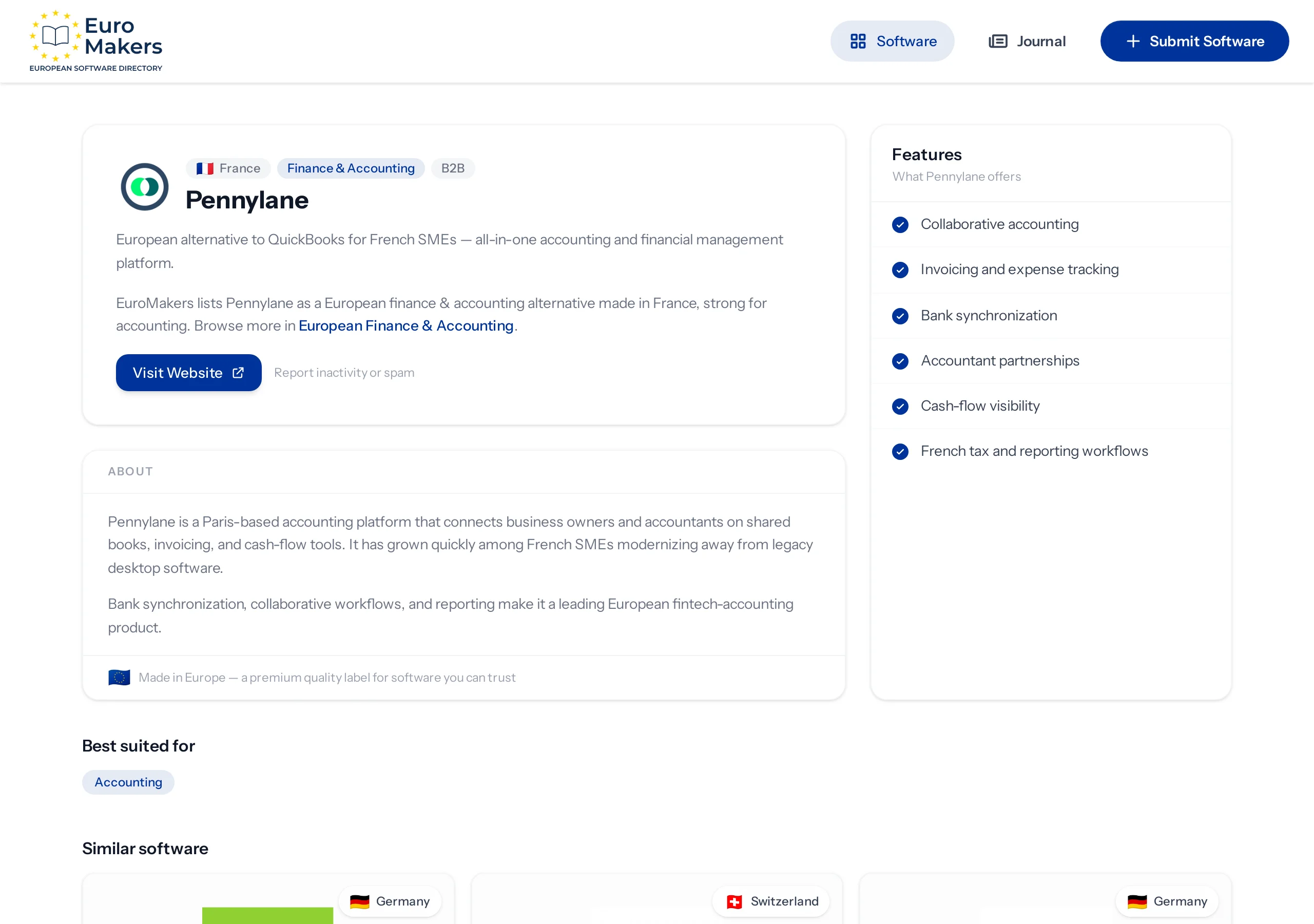 Screenshot of a French collaborative accounting listing page in the software directory
