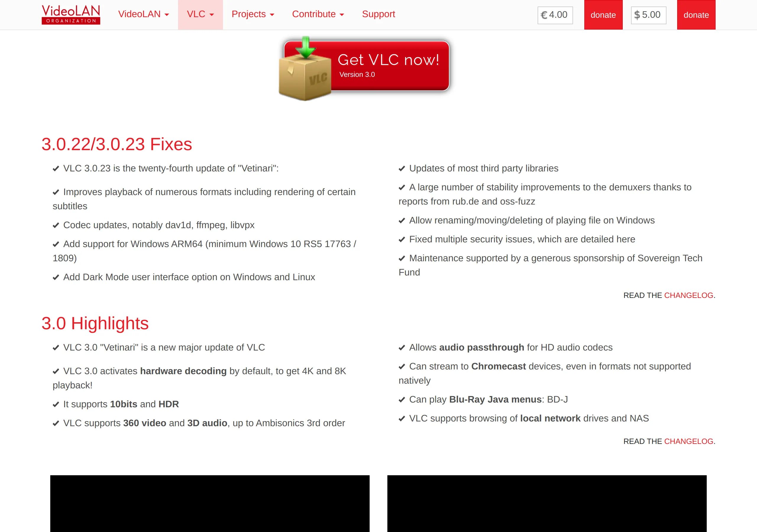 VLC 3.0.23 Vetinari release notes: twenty-fourth update, Windows ARM64, dark mode, and Maintenance supported by a generous sponsorship of Sovereign Tech Fund